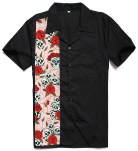 Big and Tall Men′s Rockabilly Skulls Printed Design Dress Shirts